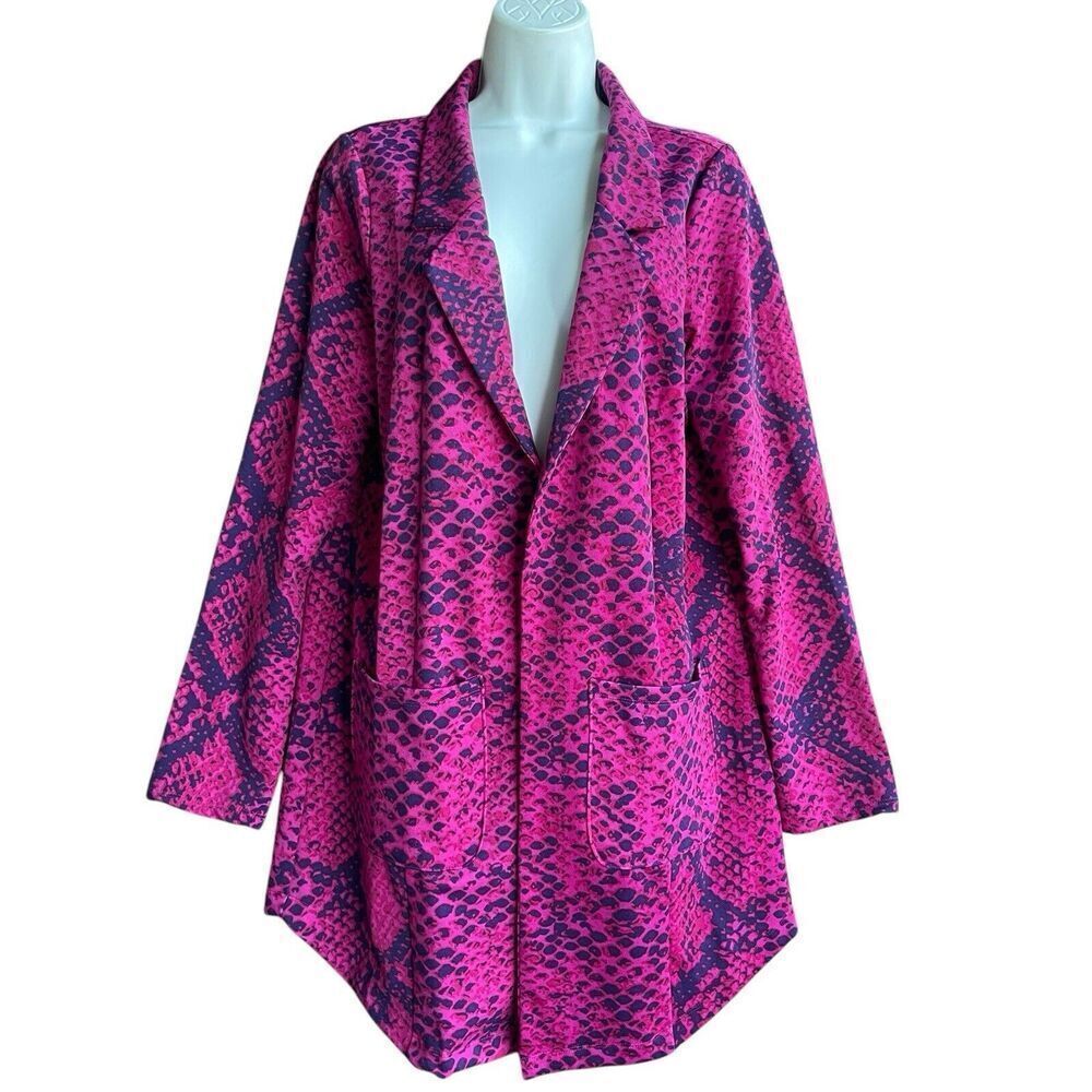 NWT LULAROE "Gwen" Open Duster Blazer Women's Size M Snakeskin Magenta Navy